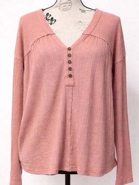 Lucky Brand Dusty Rose Long-Sleeve V-Neck Henley Tee
